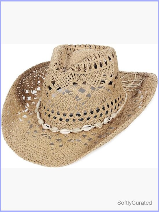 Wide Brim Straw Cowboy Hat with Gem Band for Women main image 4